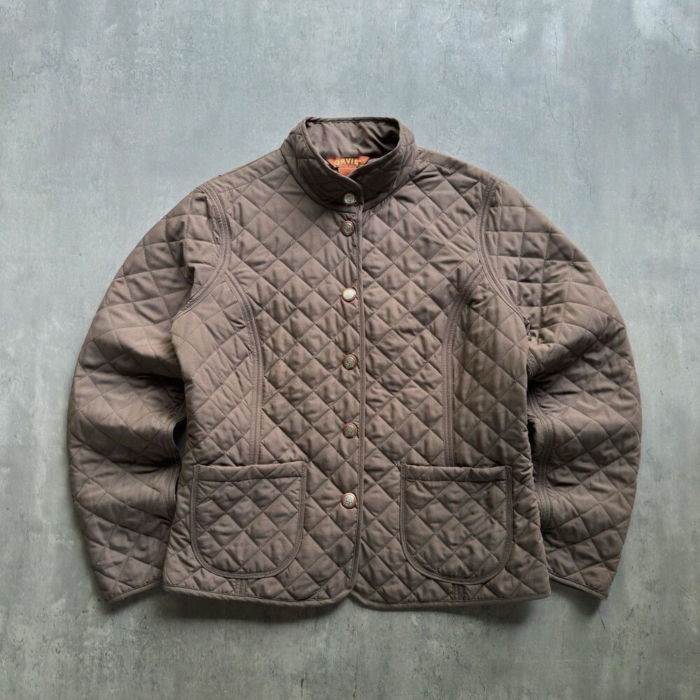 Orvis Quilted Barn Jacket Womens 12 Brown Snap Front Equestrian Coat